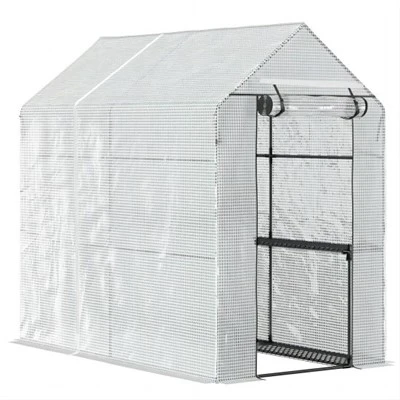 Pastaiga dārza siltumnīcā ar 2- līmeņa plauktiem 1,8 x 1,2 x 1,8 m baltā krāsā